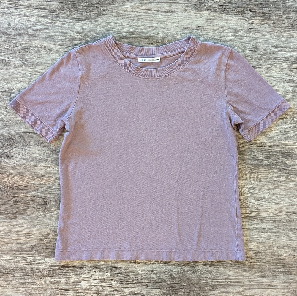 Zara - Mauve Purple Basic Short Sleeve Tee Vintage Wash Crewneck Sz M